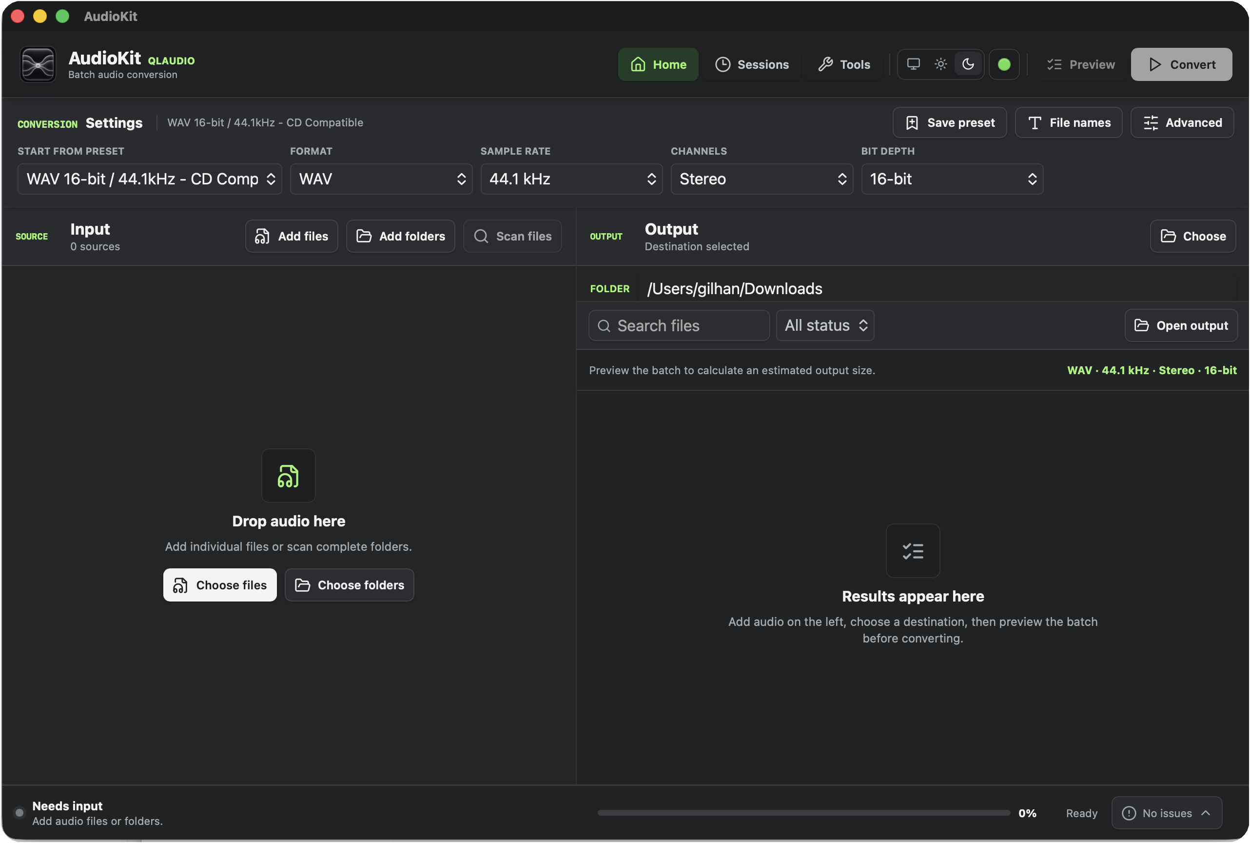 QONVORA desktop conversion workspace in dark appearance